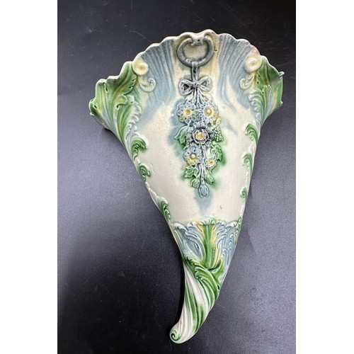 259 - Three ceramic pieces to include an early 19thC creamware cornucopia wall pocket 20cm l, a Jean Gerbi... 