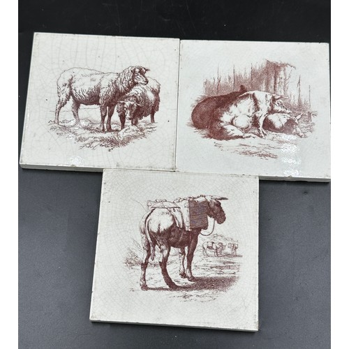 260 - Tiles collection x 10.  Mintons x 7, 3 animals and 4 rural scenes, possibly two Bristol tiles and ph... 