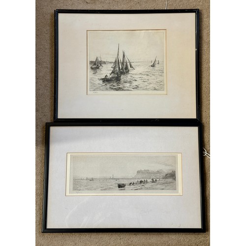 1164 - William Lionel Wyllie (1851 – 1931) Two etchings, one of a fisherman on the beach at Whitby and the ... 