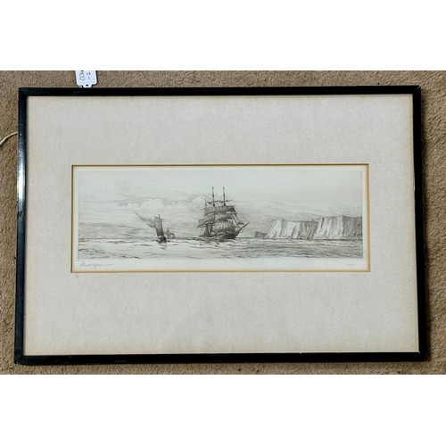 1165 - Harold Wyllie (1880 – 1973) son of the marine artist William Lionel Wyllie. Etching of ship at sea. ... 