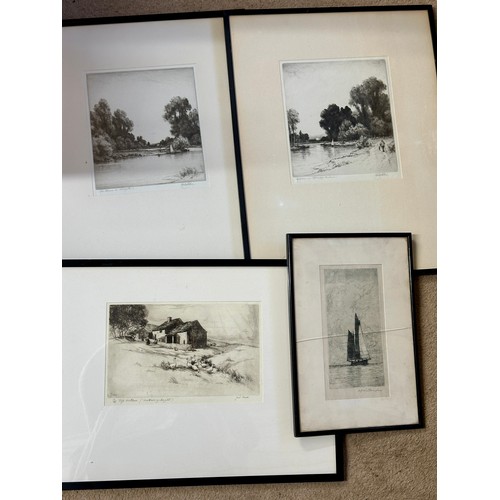 1167 - Four framed etchings to include Jack Hewer (1889-?). 'Top Withens (Wuthering Heights)' Limited editi... 