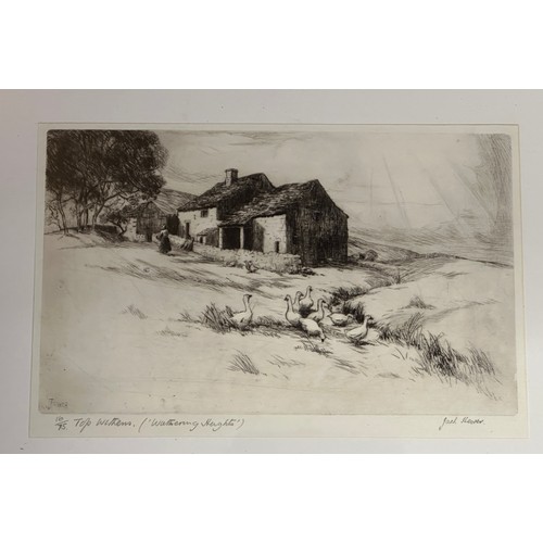 1167 - Four framed etchings to include Jack Hewer (1889-?). 'Top Withens (Wuthering Heights)' Limited editi... 