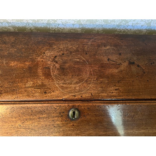 128 - A Georgian mahogany bureau on ogee bracket feet with fluted columns to sides. 94cm w x 103cm h x 50c... 