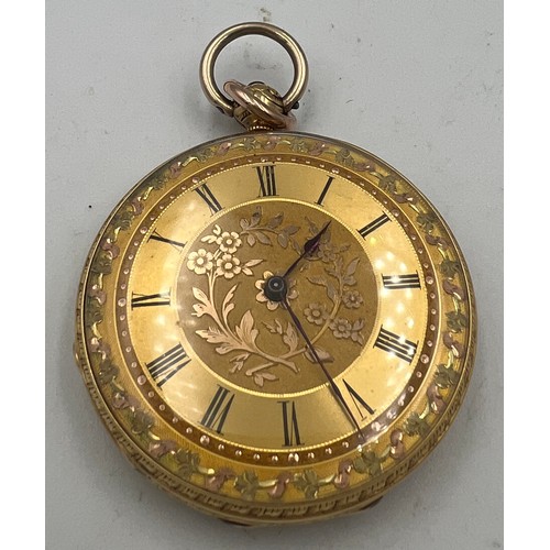 523 - An 18 carat gold pocket watch, stamped W. Wood and Sons Genève 18k. Weight 48.1 gm. 4cm d.