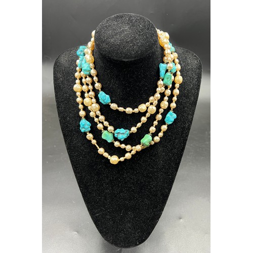 435 - A vintage baroque pearl and turquoise necklace with barrel clasp in a Liberty presentation box. 194c... 