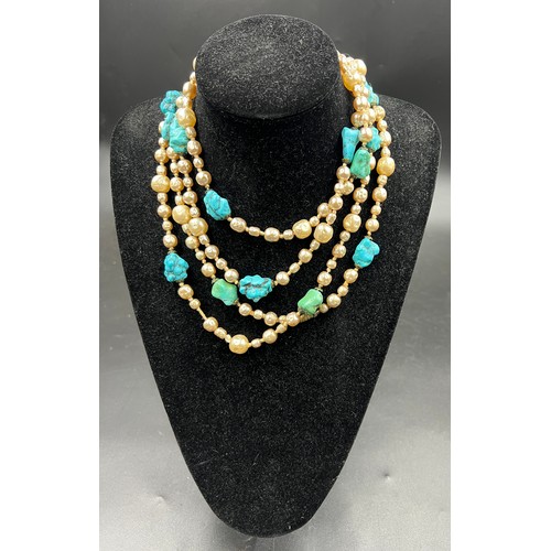 435 - A vintage baroque pearl and turquoise necklace with barrel clasp in a Liberty presentation box. 194c... 