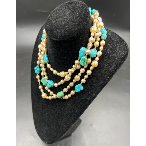 435 - A vintage baroque pearl and turquoise necklace with barrel clasp in a Liberty presentation box. 194c... 