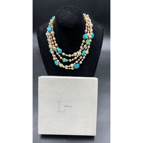 435 - A vintage baroque pearl and turquoise necklace with barrel clasp in a Liberty presentation box. 194c... 