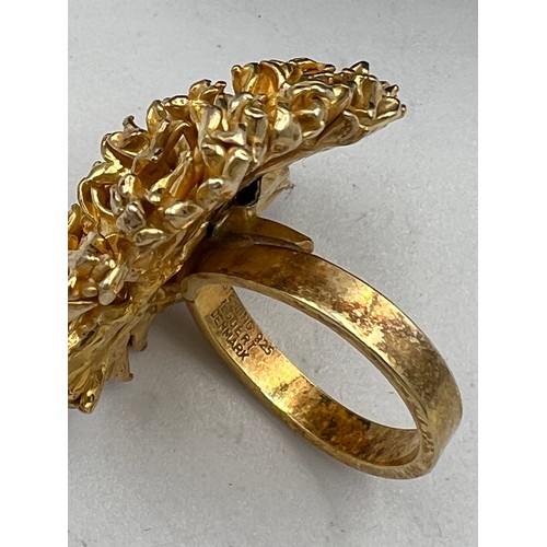 436 - Mid century silver gilt brutalist style ring marked sterling 925 Eggert Denmark. Size L.