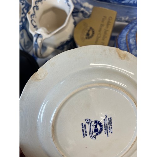 156 - A large quantity of Ringtons and other blue and white ceramics to include Masons, 19thC plate etc.