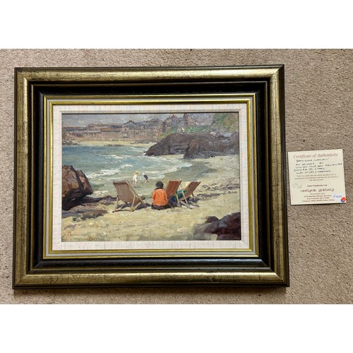 1196 - William Cave Day RBA (1862-1924) 'Beach Scene, Cornwall', oil on wood. Signed lower left. Visible im... 