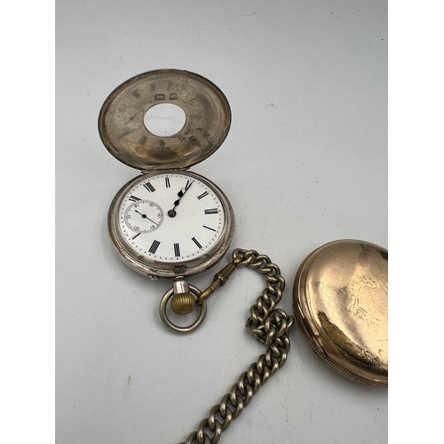 521 - Hallmarked silver pocket watch with subsidiary seconds hand, Birmingham 1902, plated chain and a Wal... 