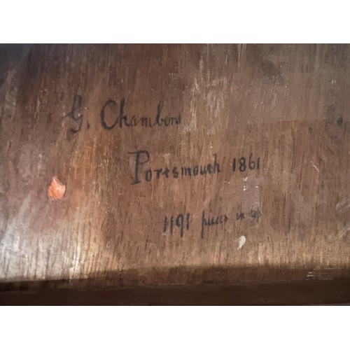 25 - A 19thC mahogany and parquetry inlaid tip top table, inscribed to underside of top “G. Chambers Port... 