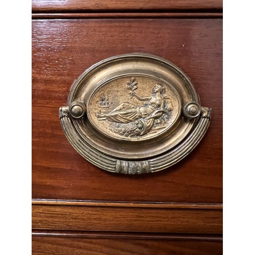 28 - A 19thC mahogany chest of two short over three long drawers on bracket feet and brass handles. 102cm... 