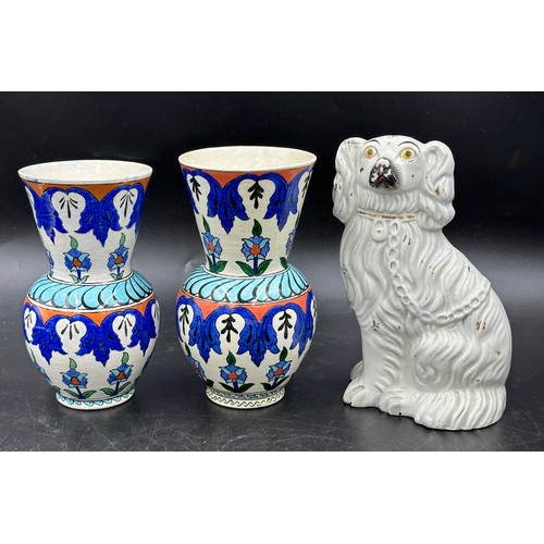 159 - A mixed collection of ceramics to include: a 19thC Staffordshire dog, blue and white plates x 2, a c... 