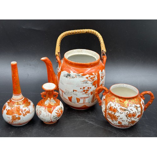 773 - Various oriental ceramics to include Kutani vase, teapot, sugar and vase, various bowls and jars, 19... 