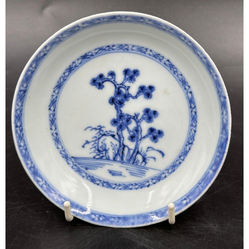 777 - Four Chinese Nanking Cargo blue and white tea bowls and saucers painted with Blue Pine pattern. All ... 