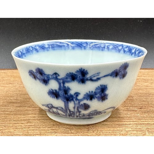 777 - Four Chinese Nanking Cargo blue and white tea bowls and saucers painted with Blue Pine pattern. All ... 