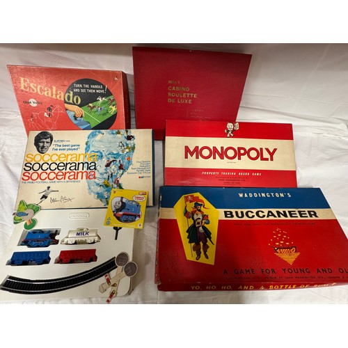 809 - A collection of board games to include Soccerama, Monopoly, Waddingtons Buccaneer, Bella Casino Roul... 