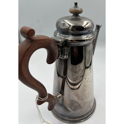 671 - Silver coffee pot with wooden handle and knop, 
19.5cm h. Birmingham 1936, maker Adie Bros. Ltd. Wei... 