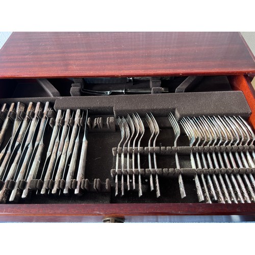 638 - A three drawer cutlery table part filled with Community plate cutlery.  66cm w x 40cm d x 68cm h.