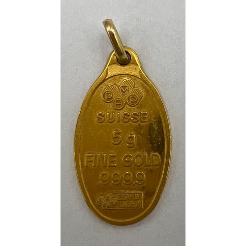 417 - Suisse Fine Gold 999.9 oval pendant, 5gm.