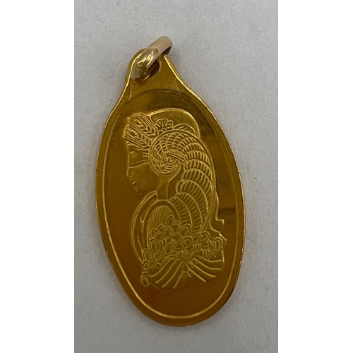 417 - Suisse Fine Gold 999.9 oval pendant, 5gm.