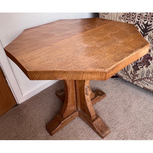 136 - A Robert ‘Mouseman’ Thompson oak octagonal  occasional table with adzed top. Believed to have been p... 