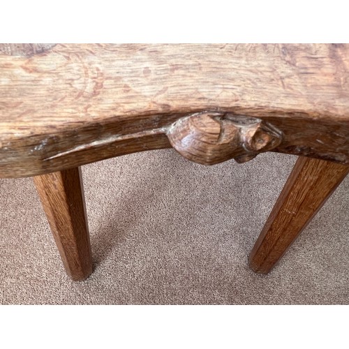 137 - A Robert ‘Mouseman’ Thompson three legged milking stool. Believed to have been purchased by the vend... 