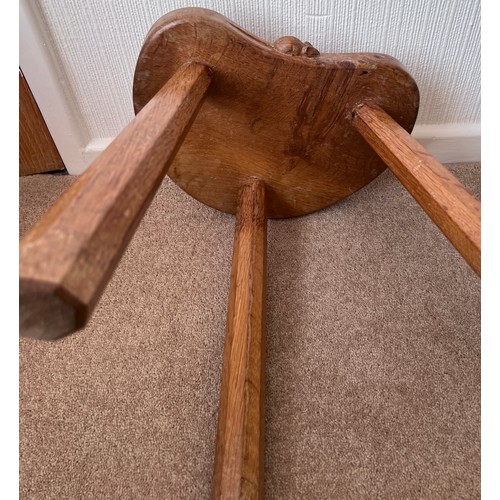 137 - A Robert ‘Mouseman’ Thompson three legged milking stool. Believed to have been purchased by the vend... 