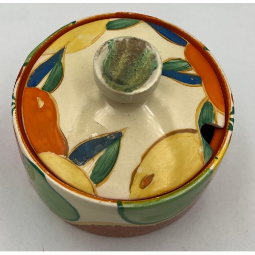 177 - A Clarice Cliff powder pot in the Bizarre range with Nasturtium pattern base and possibly associated... 