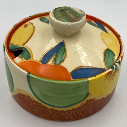 177 - A Clarice Cliff powder pot in the Bizarre range with Nasturtium pattern base and possibly associated... 