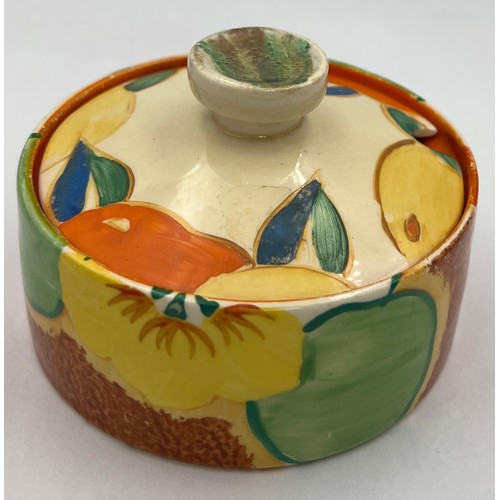 177 - A Clarice Cliff powder pot in the Bizarre range with Nasturtium pattern base and possibly associated... 