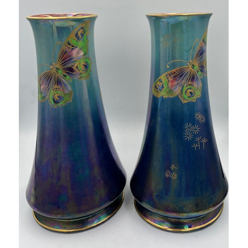 179 - A pair of Shelley Butterfly lustre vases. 21.5cm h.