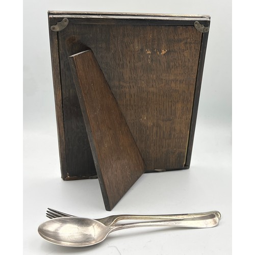 676 - Silver to include frame with engine turned decoration, Birmingham 1926 and a fork and spoon Birmingh... 