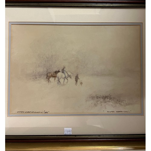 1195 - Watercolour “Winter North Tyne” signed l.l. Victor Noble Rainbird 1935, sight size 26cm x 38cm, toge... 