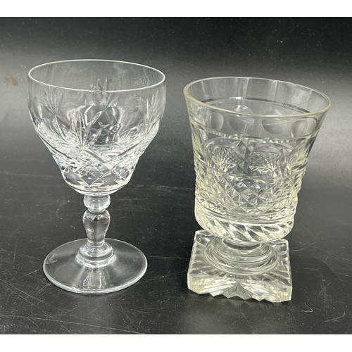 312 - Glass to include six Brierley wine glasses, six cut goblets on square bases and Playboy jug and two ... 