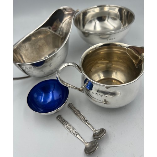 662 - Silver and white metal to include sauce boat, cream jug, bowl, Meka Denmark white metal enamelled sa... 