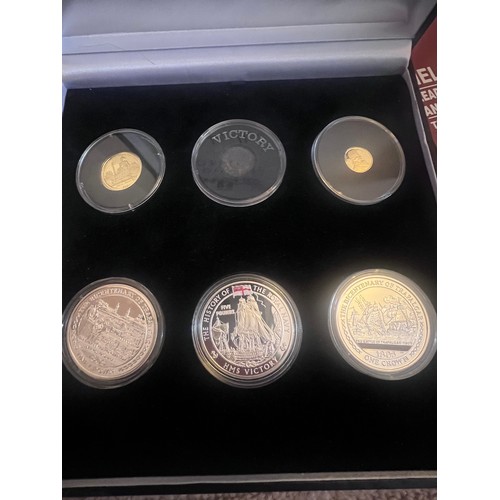 630 - Coins to include a boxed Nelson proof coin set comprising 24ct gold British Virgin Islands 50 dollar... 