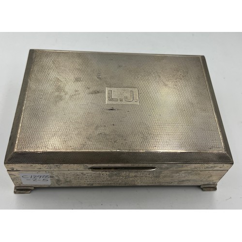 666 - A hallmarked silver cigarette box. Birmingham 1960. 16cm x 11cm x 4.5cm h.