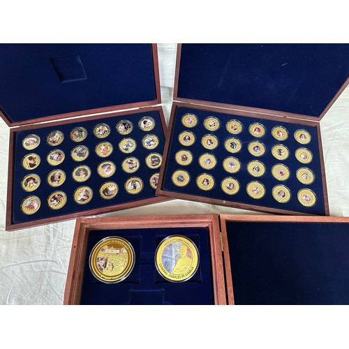 625 - Two boxed sets of gold plated commemorative coins, 24 in each box, Princess Diana and Queen Elizabet... 