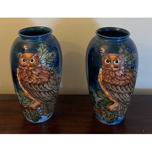 193 - Two Moorcroft limited edition “Eagle Owl” vases by Sally Tuffin. 32cm h. 377/500 and 375/500.