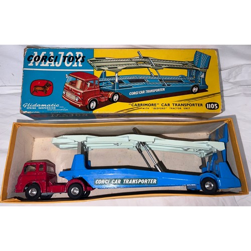 833 - A boxed Corgi Major 'Carrimore' Car Transporter with Bedford TK Tractor Unit (1105). Cab in red with... 