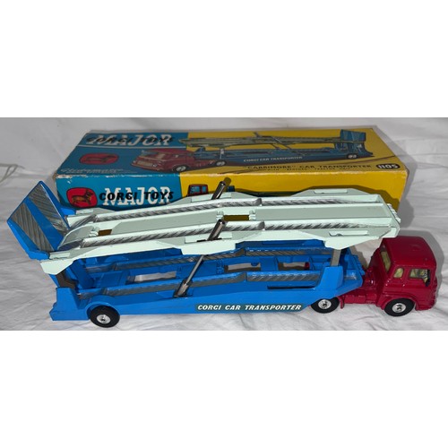 833 - A boxed Corgi Major 'Carrimore' Car Transporter with Bedford TK Tractor Unit (1105). Cab in red with... 