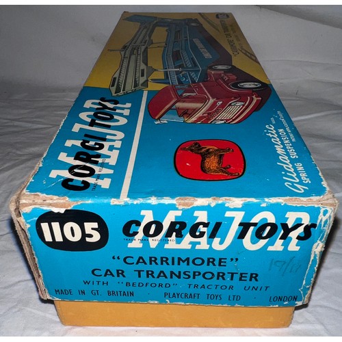 833 - A boxed Corgi Major 'Carrimore' Car Transporter with Bedford TK Tractor Unit (1105). Cab in red with... 