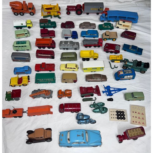 838 - A quantity of mostly Lesney/ Matchbox diecast toys to include various cars, tractors, trucks, buses,... 