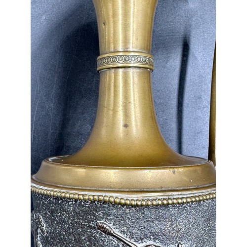 184 - A Victorian Henry Bourne ewer with Greco-Roman relief design in brass/copper/silver plate approx 26c... 