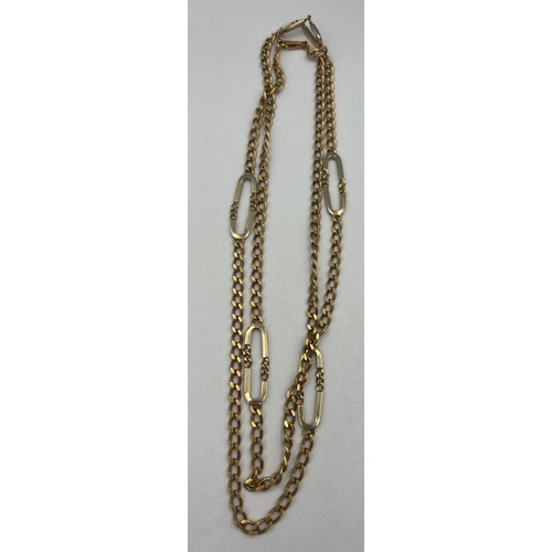 356 - An 18 carat yellow gold chain link necklace Approximately 90cm l. Weight 56.6gm.