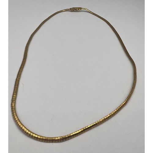 357 - A 18 carat yellow gold smooth link necklace. Length 42cm. Weight 16.8gm.