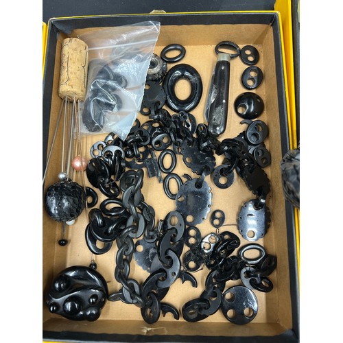 377 - A very large quantity of jet and French jet jewellery to include beads, bracelets, chains etc